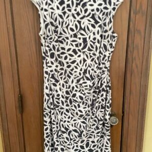Ralph Lauren Dark Gray and White Leaf Print Midi Dress